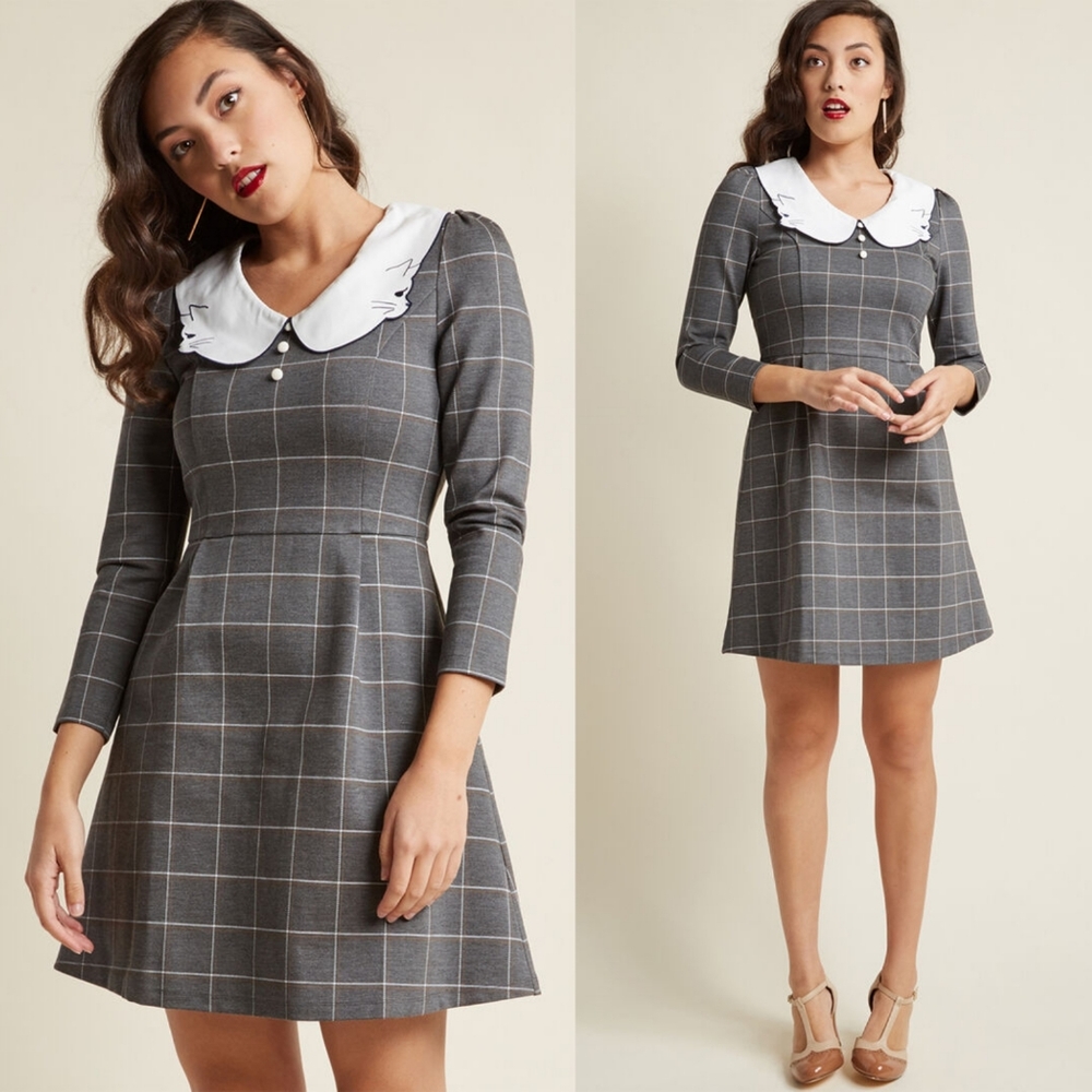 Grey mini dress with cat collar